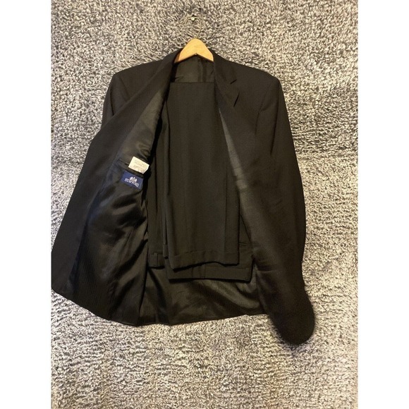 Stafford Suit Mens 40S Jacket 35x28 Pants Black Wool 2 Piece 3 Button 90s - Picture 3 of 14
